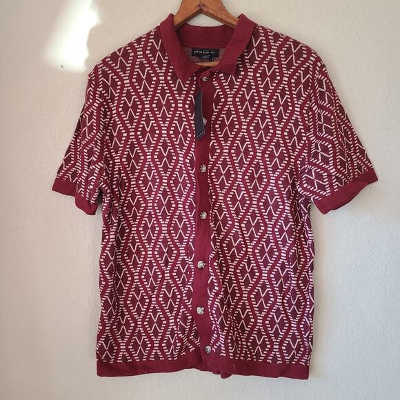 Art Of Rhetoric Shirt Men's Medium Aztec Tribal Red Knit Collared Sweater Shirt - Picture 1 of 2